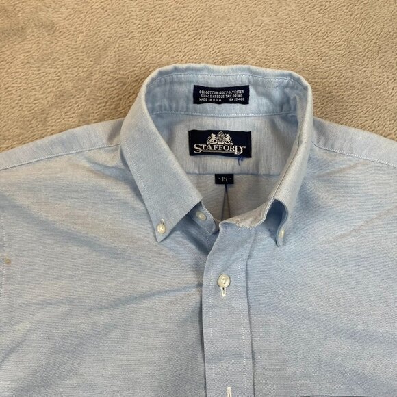 Stafford Mens Dress Shirt 15 Neck Short Sleeve Button Down Classic Workwear Blue - Picture 7 of 9